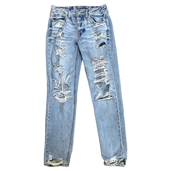 American Eagle Light Wash Tomgirl Distressed Ripped Torn Straight Leg Jeans - Picture 1 of 5